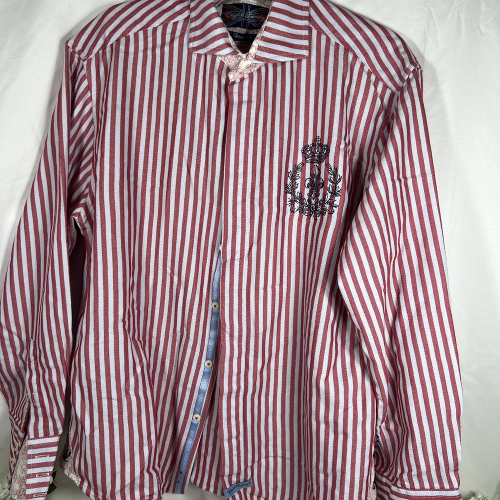 English Laundry‎ Christopher Wicks men's Size L Red  stripe with reverse cuff